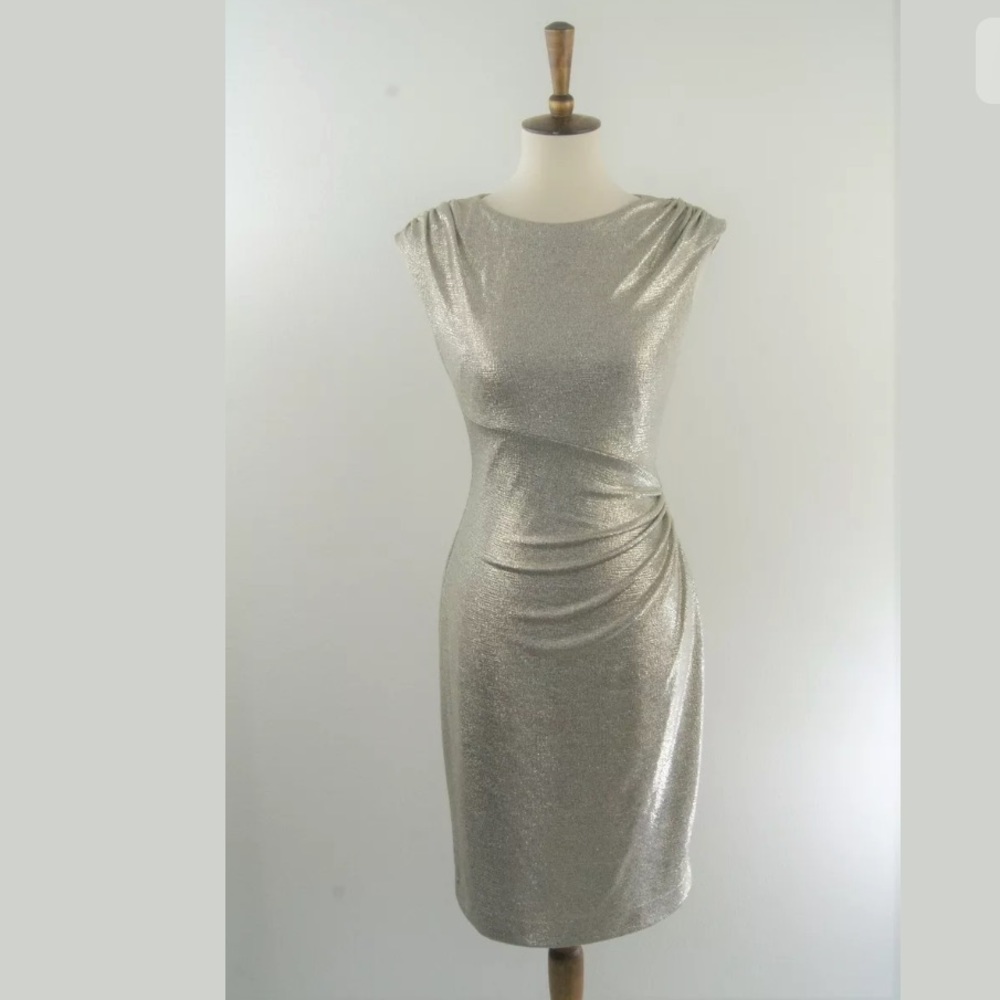 LAUREN Ralph Lauren Gold Ruched Sheath Dress 6